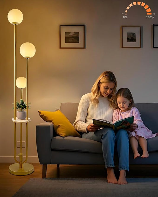 Lightdot LED Floor Lamp Dimmable Gold Globe Floor Lamps with Shelf Mid Century Modern Standing Lamp for Bedroom Living Room Home Office-Candle Holder Style Soft Eye-Caring