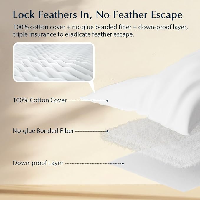 Pacific Coast Bed Pillow, Luxury Hotel Collection Goose Feather & Down, Classic Diamond Quilted Pattern, for Side and Back Sleepers, Medium Support, Standard Size, 2-Pack