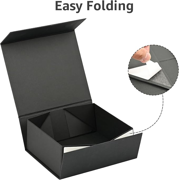 LIFELUM Small Black Gift Box 8 x 7 x 3 inch, Sturdy Gift Box with lid Magnetic Closure for Gift Include Greeting Cards,Ribbon,Shredded Paper Filler for Presents (1 Pcs)