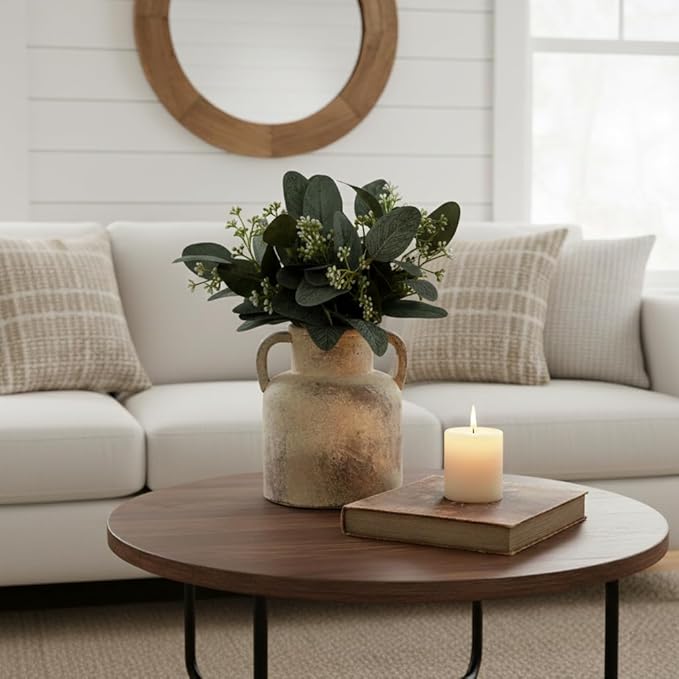 Emotionally Grounded Vase, Vaseking Ceramic Rustic Vase with 2 Handles, 6.1 inch Minimalist Decorative Farmhouse Vases for Home Decor, Living Room, Enterway, Table Decoration, Neutral