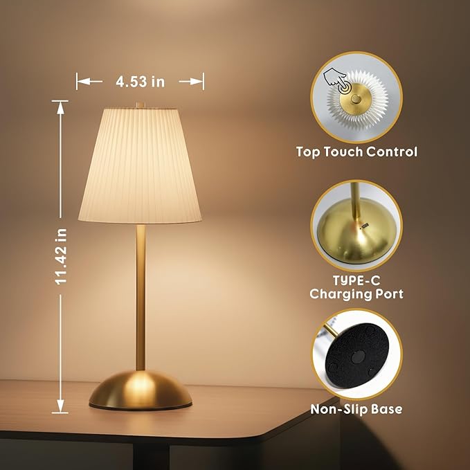 2-Pack Cordless Rechargeable Table Lamps, 3CCT & Stepless Dimming, LED Battery Operated Table Lamp with Touch Switch for Use in Bedroom, Dining Room, Outdoors, 12 * 5 Inches (White)