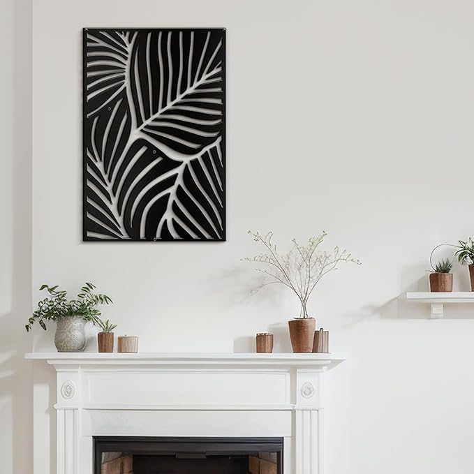 SIGNLEADER Metal Wall Art Decor Black Leaves Minimalist Modern Abstract Wall Sculpture Hangings Home Decoration for Living Room, Bedroom, Bathroom, Kitchen, Outdoor - 18" Black