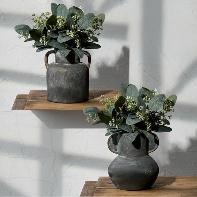 Emotionally Grounded Vase, Vaseking Ceramic Rustic Vase with 2 Handles, 6.1 inch Minimalist Decorative Farmhouse Vases for Home Decor, Living Room, Enterway, Table Decoration, Black Bronze