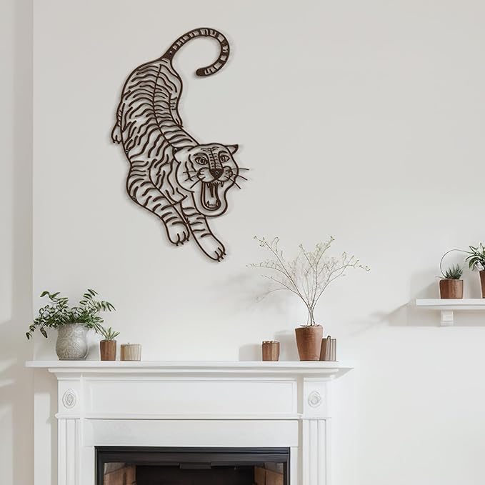 SIGNLEADER Metal Wall Art Decor Tiger Minimalist Modern Abstract Wall Sculpture Hangings Home Decoration for Living Room, Bedroom, Bathroom, Kitchen, Outdoor - 18" Bronze