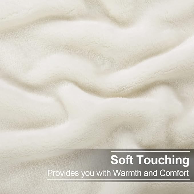 Soft Twin Size Winter Blanket All Season Warm Fuzzy Microplush Lightweight Thermal Fleece Blankets for Couch Bed Sofa,66x90 Inches,Ivory