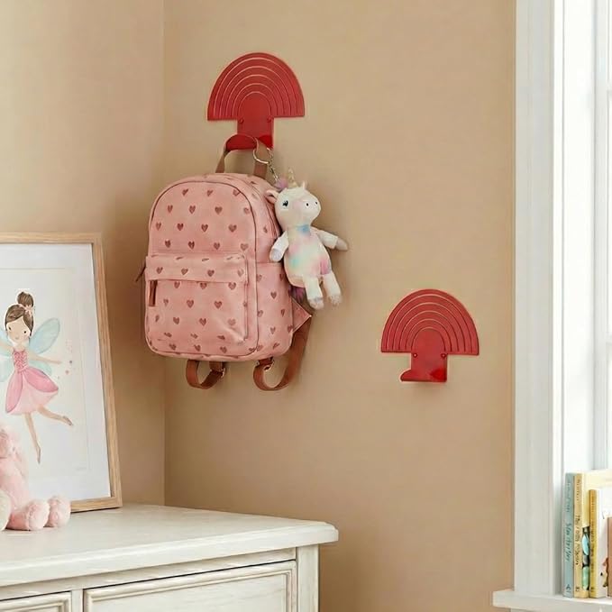 Rainbow Red Wall Hooks – Heavy-Duty Metal Hooks for Hanging | Stylish & DecoraƟve Coat Hook for Backpacks, Towels & Bags | Durable, Minimalist Wall Organizer for Kids' Room & Playroom