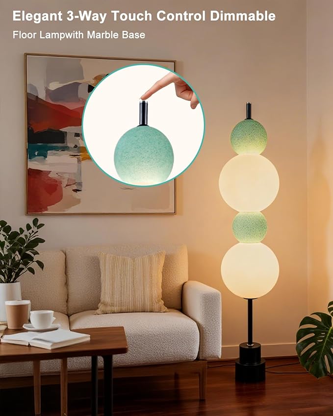 ACOHOOK Blue Globe Floor Lamp - 3 CCT (3000K/4000K/5000K) Dimmable LED, Touch Switch, Modern Tall Standing Lamp for Bedroom, Living Room, Home Office