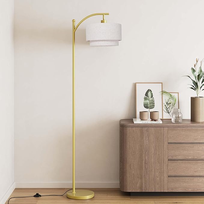 SUNMORY Floor Lamps for Living Room with 12W LED Bulb, Arc Floor Lamp with 3 Color Temperatures, Modern Floor Lamps with Adjustable Double Fabric Shades, Tall Standing Lamp for Bedroom, Corner