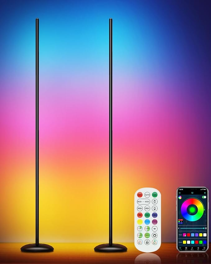 Corner Floor Lamp - 2 Pack LED Corner Lamp with App/Remote/Button Control, Smart LED Floor Lamp with Music Sync and 16 Million Colors, Color Changing Standing Lamp for Living Room, Bedroom