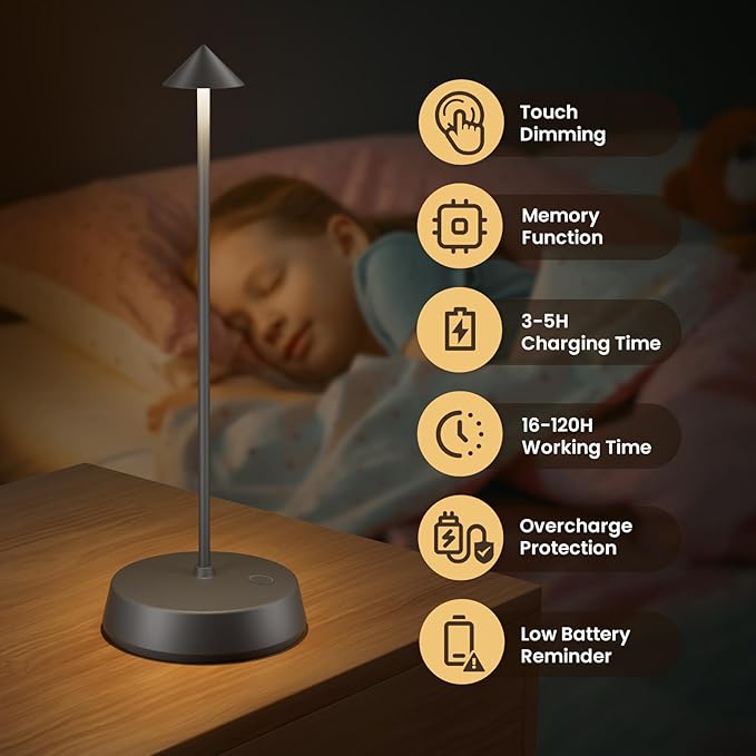 Cordless Table Lamps Rechargeable, 6000mAh LED Battery Operated Desk Lamp, Portable Outdoor Waterproof Touch Stepless Dimmable Wireless Table Light for Dining Restaurant Home Patio (Grey-2PC)