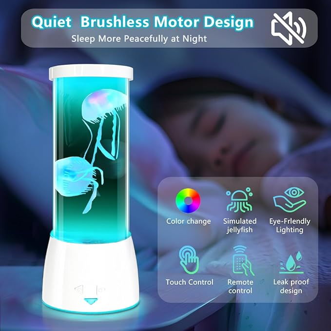 Jellyfish Lamp, Round LED Jelly Fish Aquarium Lamp with Color Changing Mood Light,Noiseless Night Light for Kids Men Women Home Deco Gift.