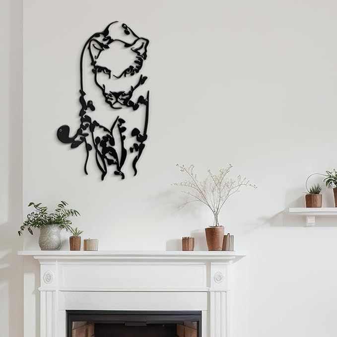 SIGNLEADER Metal Wall Art Decor Leopard Minimalist Modern Abstract Wall Sculpture Hangings Home Decoration for Living Room, Bedroom, Bathroom, Kitchen, Outdoor - 18" Black