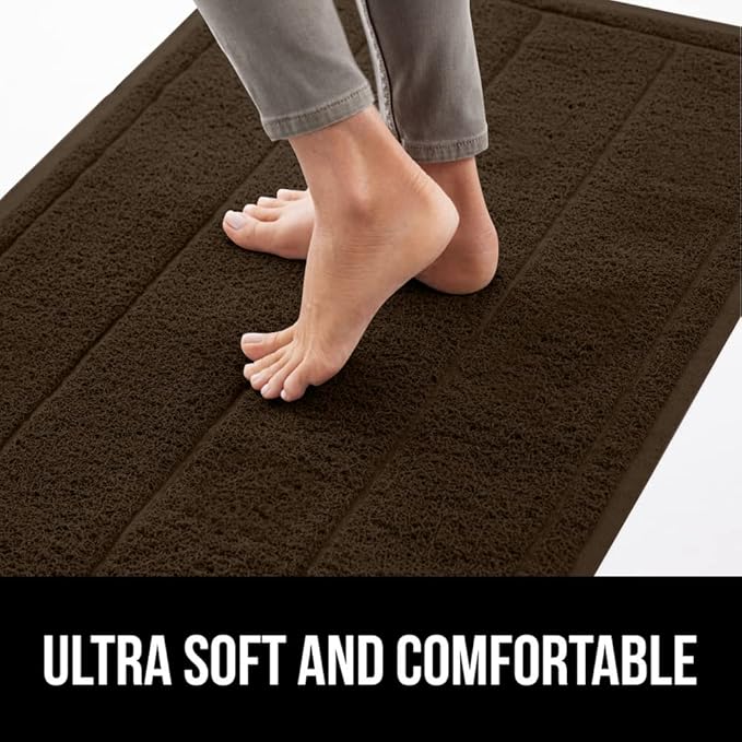 GORILLA GRIP Dirt Grabber Mesh Doormat, Low-Profile, Stain and Fade Resistant Heavy Duty Quick Dry Striped Doormats, Mats for Indoor or Outdoor Entry, Shoe Scraper, Garage Entrance Mat, 35x23, Brown
