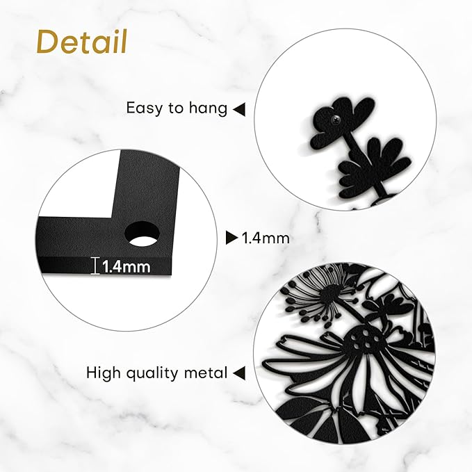 SIGNLEADER Metal Wall Art Decor Flower Bouquet in Bottle Minimalist Modern Abstract Wall Sculpture Hangings Home Decoration for Living Room, Bedroom, Bathroom, Kitchen, Outdoor - 18" Black