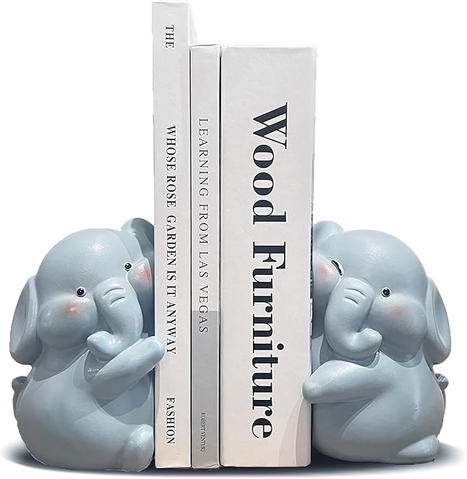 Cute Elephant Bookends Decoration, Book Ends for Heavy Books, Book Holders for Shelves in Home Office Children’s Rooms Desk Bookshelf, Great Christmas Birthday Gift