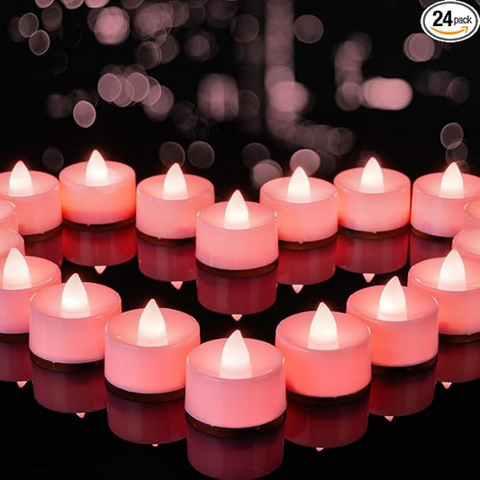 BEICHI Flameless Candles, 24-Pack LED Tea Lights Candles Battery Operated, Electric Fake Tealight Candle, Votive Candle Bulk for Wedding, Party, Home Decor (Pink Candles)