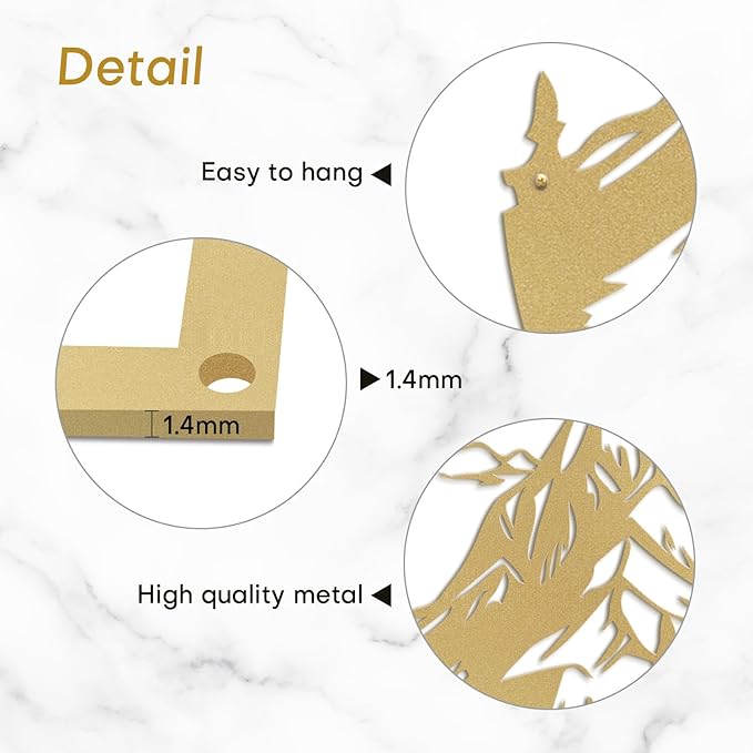 SIGNLEADER Metal Wall Art Decor Mountains and Pine Trees Minimalist Modern Abstract Wall Sculpture Hangings Home Decoration for Living Room, Bedroom, Bathroom, Kitchen, Outdoor - 18" Gold