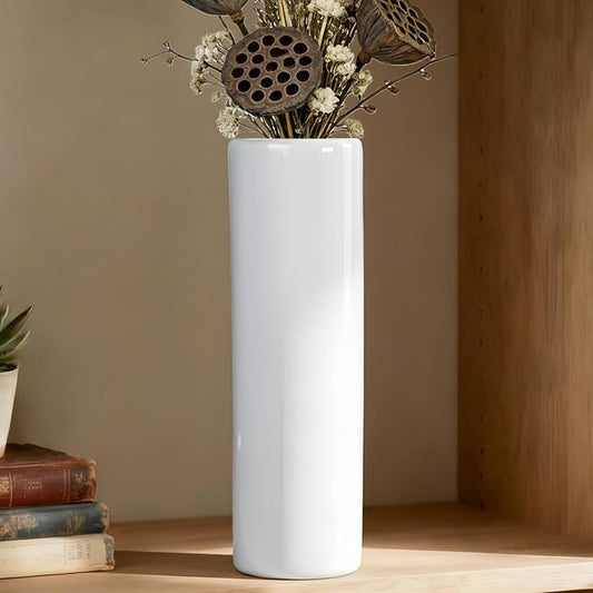 12 Inch White Vase Ceramic Flower Vase, Tall Vases for Pampas Grass, Home Decor, Modern Textured Vases for Living Room Decorations,Table Centerpieces,Shelf,Farmhouse Small Ceramic Vase