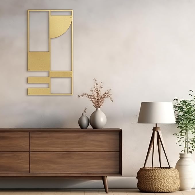 SIGNLEADER Metal Wall Decor Picasso Geometric Minimalist Modern Luxury Wall Sculpture Hangings 3D Statue Home Decoration for Living Room, Bedroom, Bathroom, Kitchen, Fireplace, Office - 18" Gold