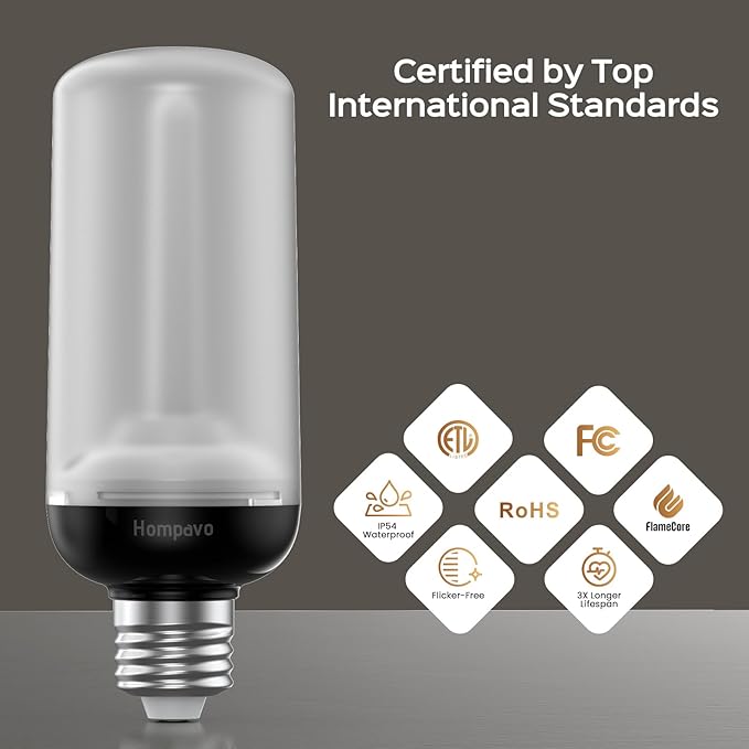 Hompavo Gen2 LED Flame Light Bulbs, Like Real Fire 4-Mode Flickering Light Bulbs with Upside Down Effect, E26 Flame Bulb for Halloween Christmas Party Patio Porch Home Indoor & Outdoor Decorations, 2