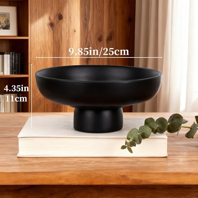 Matte Black Pedestal Bowl, Black Decorative Bowl Centerpiece for Coffee Table, Dining Table & Entryway, Modern Fruit Bowl, Black Key Bowl, Pedestal Bowl for Decorative Fruit