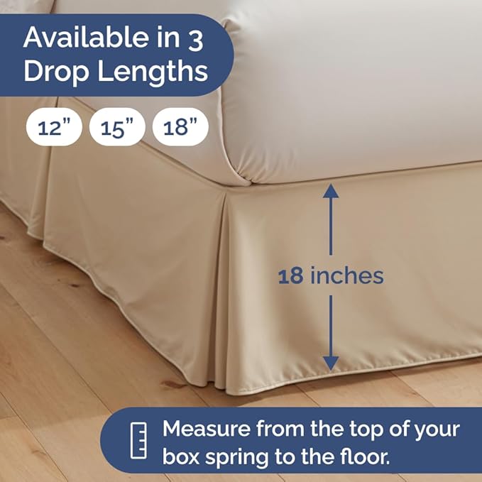 Pleated Bed Skirt Full Size - 3 Sided Pleated Bed Skirt Full - Ultra-Soft, Easy Fit with 18 Inch Tailored Drop - Hotel Quality, Wrinkle Free & Fade Resistant - for Women, Men, Kids & Teens - Cream