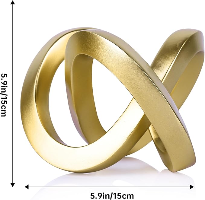 DOVDOV Gold Knot Decorative Sculpture, Gold Room Decor Aesthetics, Mobius Ring Statue for Shelves Living Room tv Cabinet Office Cabinet Above Coffee Table Decor Accents.