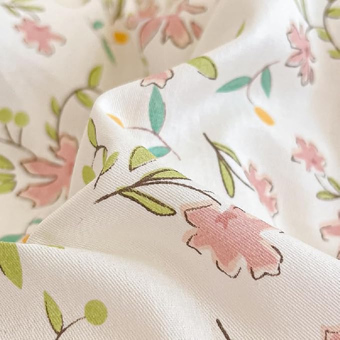 LifeTB Cotton Floral Duvet Cover Twin Pink White Bedding Sets Vintage Style Flower Botanical Boho Aesthetic Comforter Chic Garden with Zipper Closure, Twin(68/''x86/'')