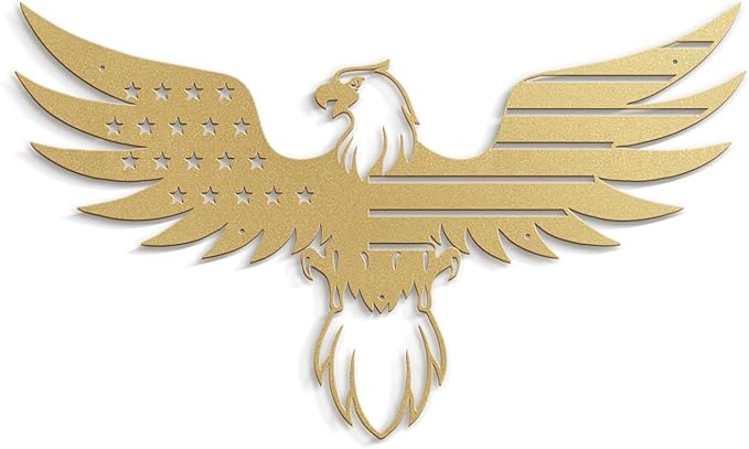 SIGNLEADER Metal Wall Art Decor Eagle Wearing American Flag Minimalist Modern Abstract Wall Sculpture Hangings Home Decoration for Living Room, Bedroom, Bathroom, Kitchen, Outdoor - 18" Gold