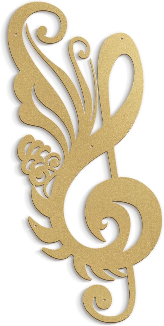 SIGNLEADER Metal Wall Art Decor Music Notes Modern Abstract Wall Sculpture Hangings Home Decoration for Living Room, Bedroom, Bathroom, Kitchen, Outdoor - 18" Gold