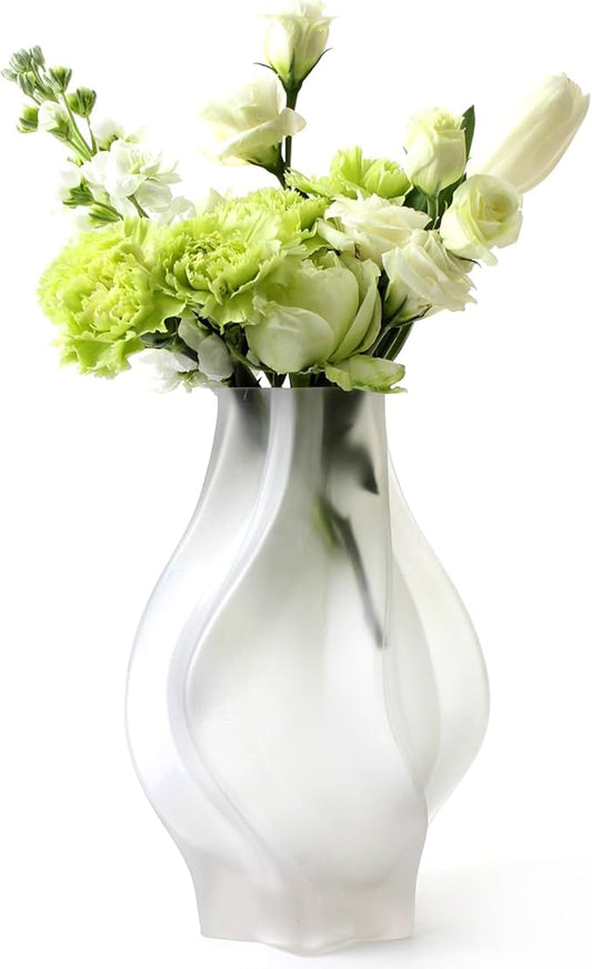 Modern Glass Flower Vase for Home Decor, Hexagonal Mouth Design, Elegant White Vase for Centerpieces, Living Room, Bedroom, Office, Wedding Decorations, Flower Shop