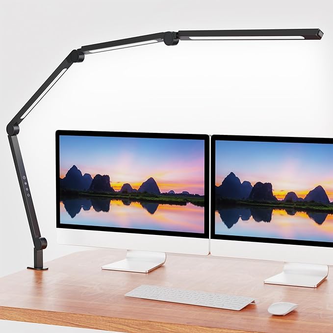 LED Desk Lamp with Clamp,Adjustable Swing Arm Desk Lamps for Home Office,Dimmable Tempering Eye Care Desk Light Bright Modern Led Table Lamp for Nail Tech Architect,Flexible Tall Task Table Light