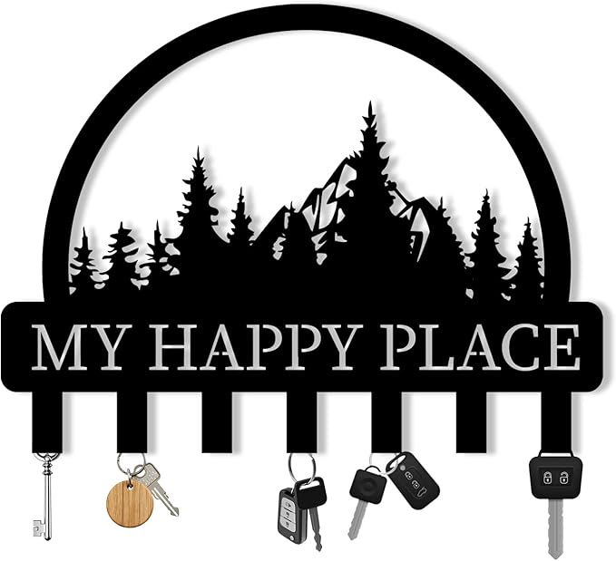 Personalized Metal Key Holder for Wall, Metal Wall Mount Custom Name Hooks, My Happy Place Wall Decoration Key Hook, Key Rack for Kitchen, Key Organizer for Living Room, Hallway Key Holder, Home Gift