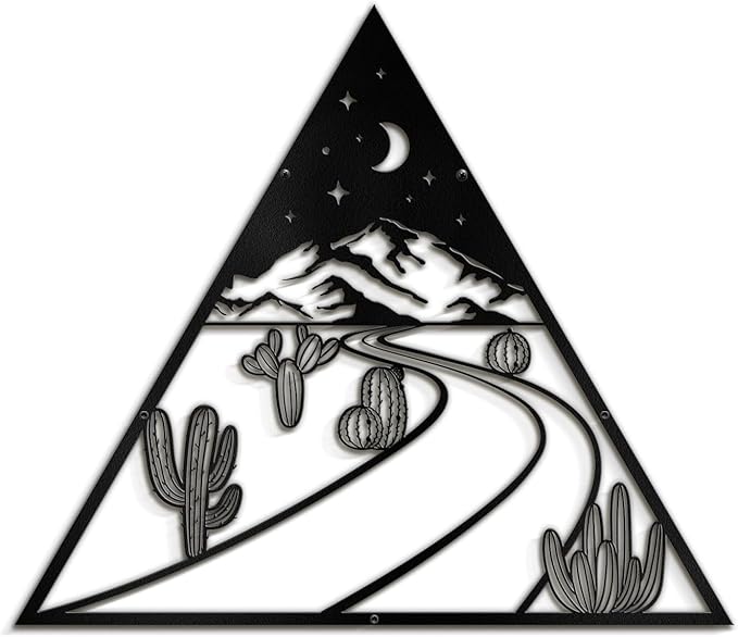 SIGNLEADER Metal Wall Art Decor Cactus, Moon, Mountain Landscape Modern Abstract Wall Sculpture Hangings Home Decoration for Living Room, Bedroom, Bathroom, Kitchen, Outdoor - 18" Black