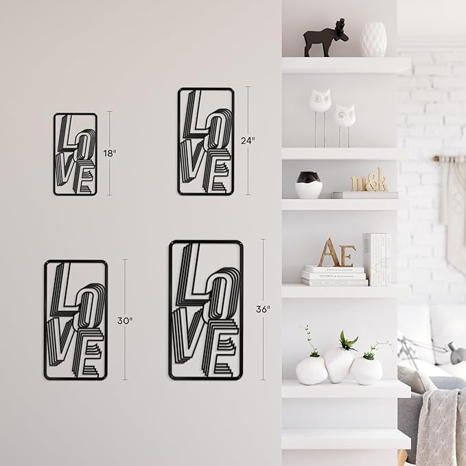 SIGNLEADER Metal Wall Art Decor The Love Modern Abstract Wall Sculpture Hangings Home Decoration for Living Room, Bedroom, Bathroom, Kitchen, Outdoor - 18" Black