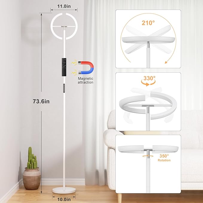 PreeOtti Floor Lamps for Living Room, 40W/2400LM LED Floor Lamp with Touch & Remote Control, 70" Tall Standing Lamp Stepless Dimmable, Modern Torchiere Corner Lamp for Bedroom, Office - White
