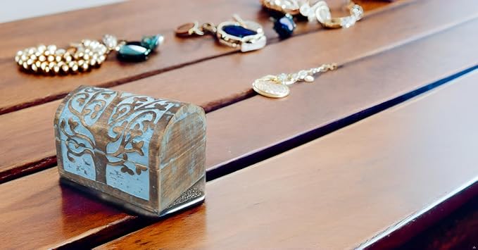 Great Birthday Gift Ideas Handmade Decorative Wooden Jewelry Box With Tree of Life Carvings Jewelry Organizer Keepsake Box Treasure Chest Trinket Holder Watch Box Storage Lock Box (Blue Wash Finish)