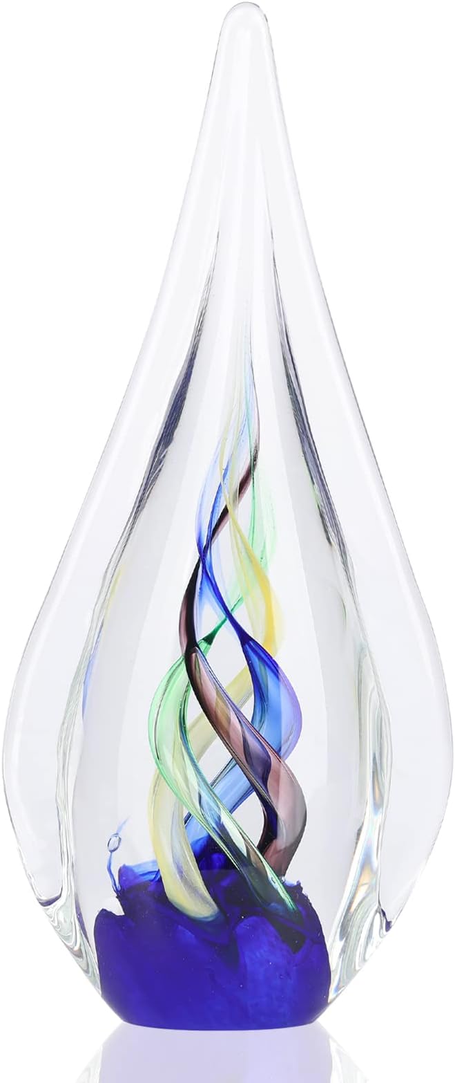 DOVDOV Blown Glass Sculpture, Blue Glass Art Collection Statue, Unique Mediterranean Water Drops Decorative Statue for Office, Bookshelf, Dresser, Living Room Coffee Table, Mantelpiece Filler