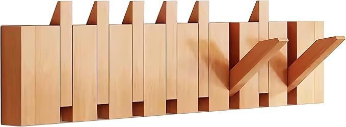 Wall Mounted Coat RackHooks Piano Key Hangers Natural Solid Wood Hanger Non-Woven Fabric Clothes Hangers for Closet, Kitchen, Bedroom, Bathroom, Entryway (Beech, 8 Hooks)