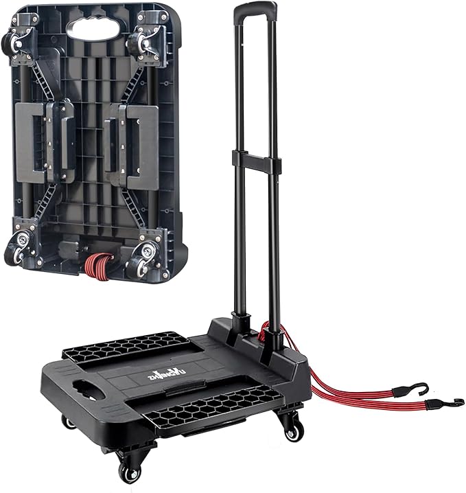Folding Hand Truck Cart,Heavy Duty Trolley 220lbs Capacity,Folding Luggage Cart, Collapsible Wheels,Extended Handle Portable Dolly Cart for Moving, Airport, Office,Carrying Home