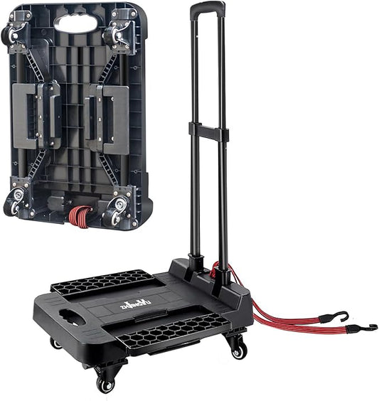 Folding Hand Truck Cart,Heavy Duty Trolley 220lbs Capacity,Folding Luggage Cart, Collapsible Wheels,Extended Handle Portable Dolly Cart for Moving, Airport, Office,Carrying Home