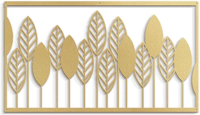 SIGNLEADER Metal Wall Decor Leaf Forest Minimalist Modern Abstract Wall Sculpture Hangings Home Decoration for Living Room, Bedroom, Bathroom, Kitchen, Outdoor - 24" Gold
