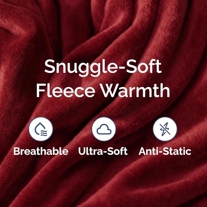Ultra Soft Fleece Blanket Twin Size - Flannel Fleece Luxury Twin Blanket - Lightweight for Couch Bed Chair - Thick, Warm & Breathable - All Season Cozy Fuzzy, Anti-Static Microplush Bedding, Burgundy