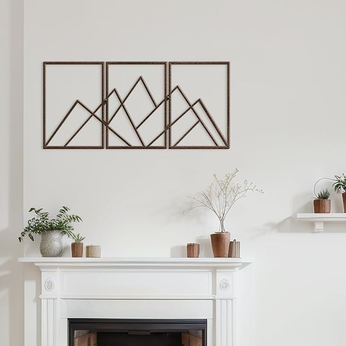 SIGNLEADER Metal Wall Decor Triangle Mountains Line Minimalist Modern Luxury Wall Sculpture Hangings 3D Statue Home Decoration for Living Room, Bedroom, Bathroom, Kitchen, Fireplace, Office - 24" Bronze