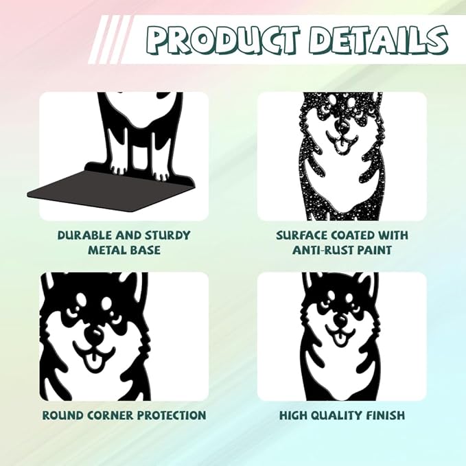 Peacoblue Metal Bookends for Shelves, Modern Decorative Heavy Duty Study Book Ends Stoppers for Office, Desk, Shelf, Room 5.3"x4.3"x7.9" Cast Iron Simple Tall Bookends 1 Pair (Cute Shiba Inu)