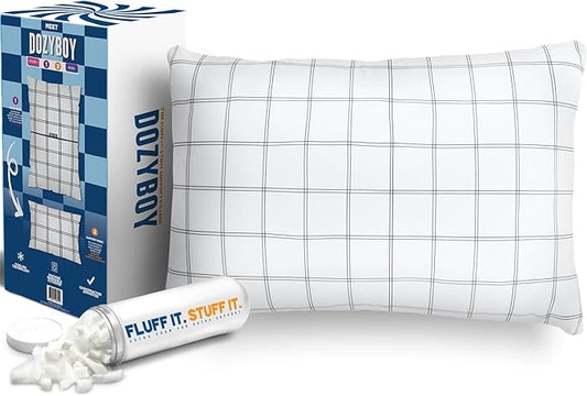 DozyBoy Fluff and Stuff Comfort Pillow | Queen Size Memory Foam Pillows, Chiropractor Designed and Approved 2-in-1 Back Support and Bed Pillows | Fully Adjustable Pillow (Checker, Queen (Pack of 1))