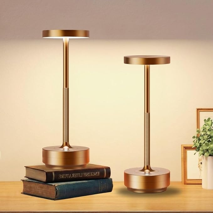 2 Pack Cordless Table Lamp Rechargeable - Waterproof, Touch 3-Color Lighting Portable LED Table Light for Outdoor,Patio,Restaurant.(2 Pack Titanium)