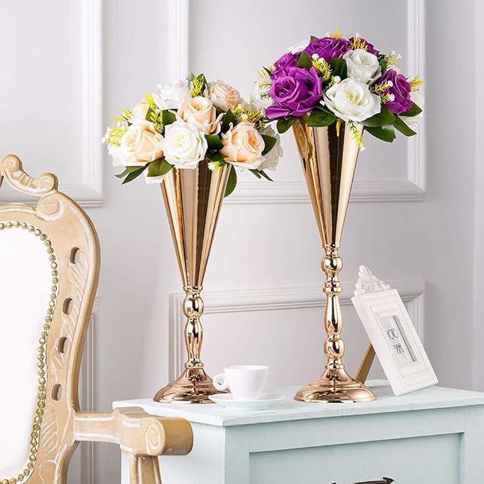 Sziqiqi Trumpet Floral Centerpiece Riser Stand for Wedding Reception Centerpieces Party Event Anniversary Birthday Decoration Flower Arrangement Pack of 2, Rose Gold 14in