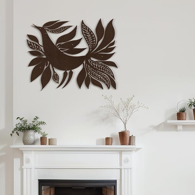 SIGNLEADER Metal Wall Art Decor Bird with Leaves Minimalist Modern Abstract Wall Sculpture Hangings Home Decoration for Living Room, Bedroom, Bathroom, Kitchen, Outdoor - 18" Bronze