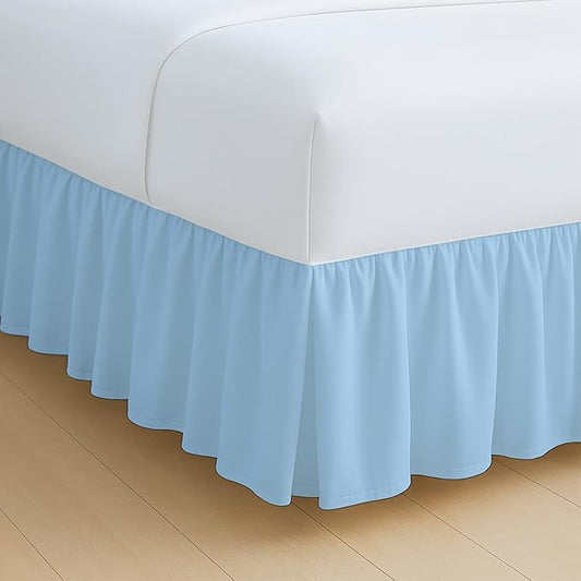 Rajlinen Ruffled Bed Skirt Twin XL, 14 Inch Drop Dust Ruffle with Split Corners, 100% Microfiber Bedskirt with Platform, Three-Sided Coverage Ruffled Gathering Design, Light Blue